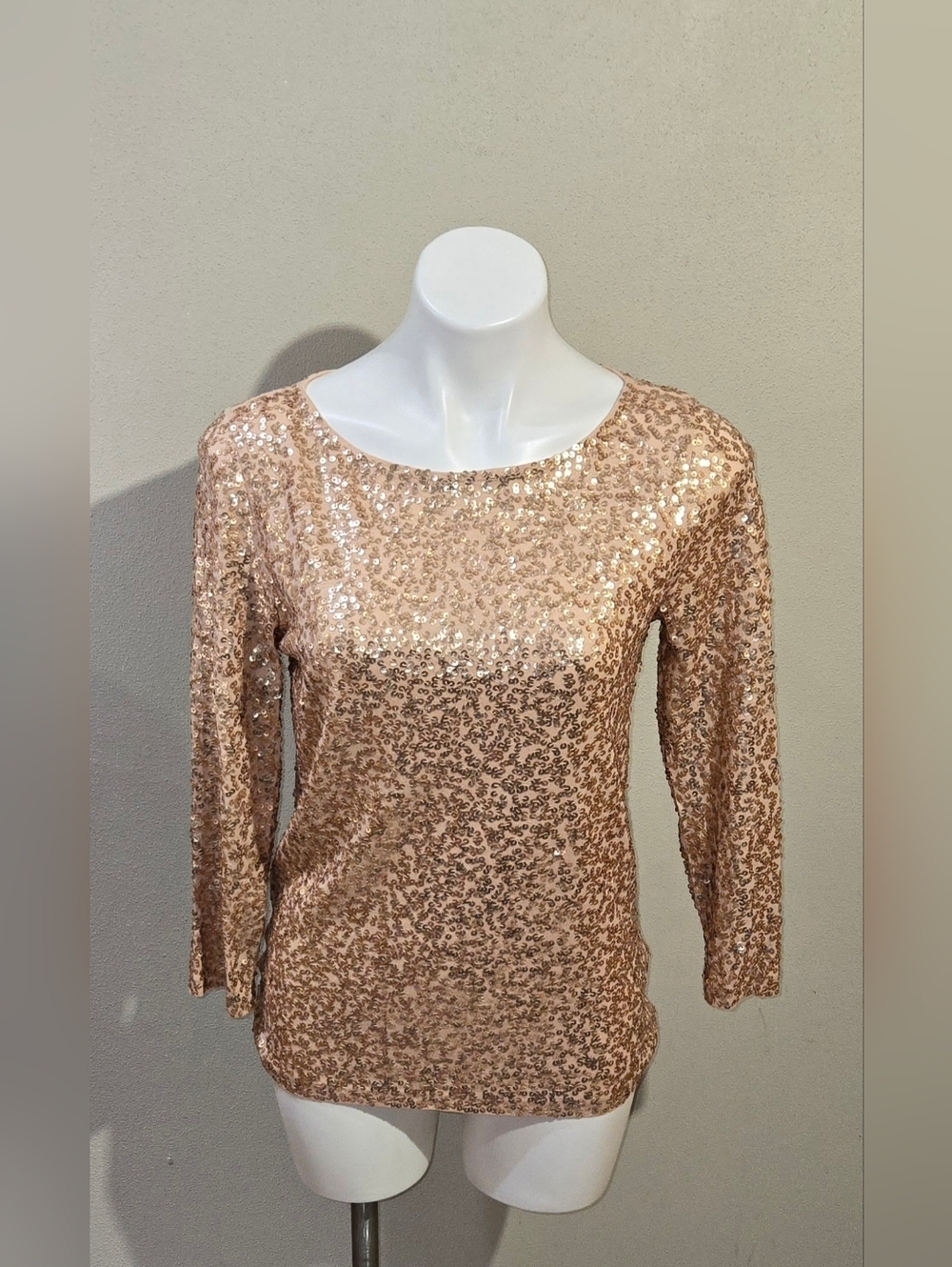 NWT J Crew Drapey ROSE GOLD Sequin Top Tee Shirt Women's Medium MSRP $80